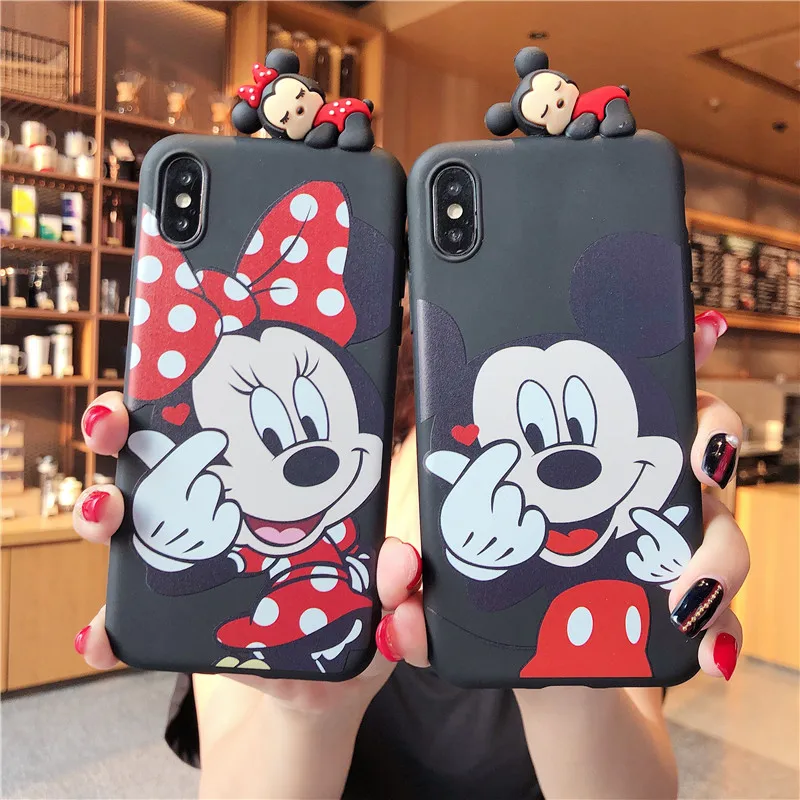 Модный милый чехол с 3D рисунком Микки и Минни для пары iPhone X XR XS MAX мультяшный 6 S 7 8