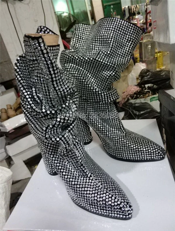 Qianruit/модные дизайнерские роскошные женские полусапожки с блестками и стразами