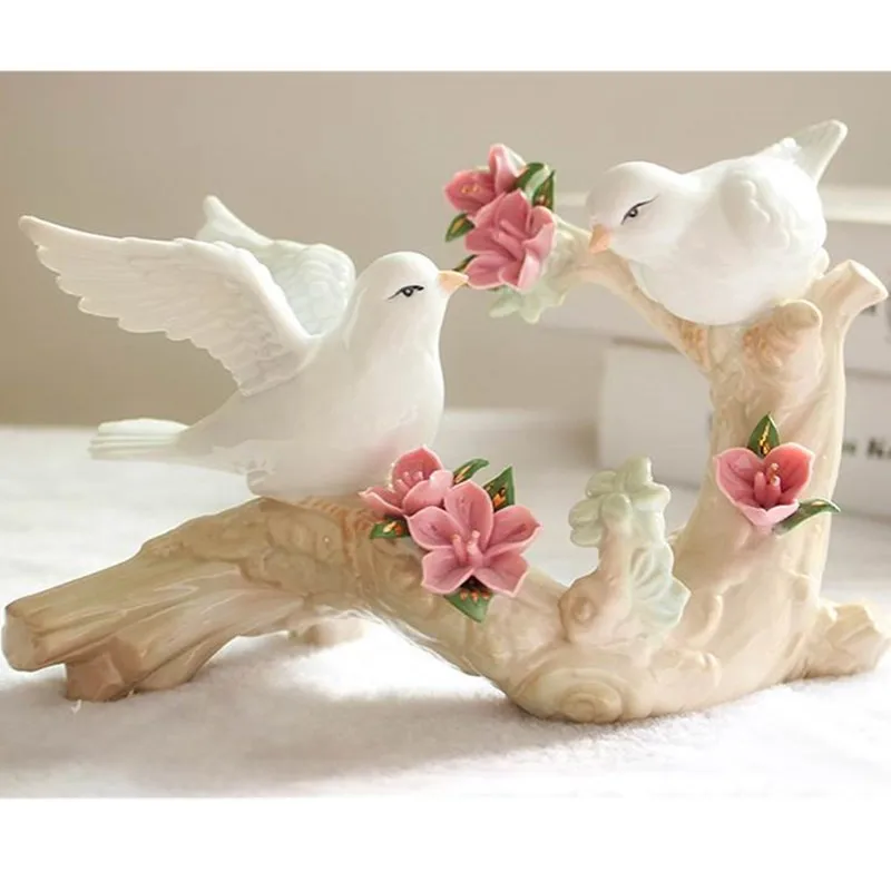 

WU CHEN LONG Ceramic Pigeons Bird Figurines White Dove Ornament Craft Decoration Porcelain Animal Figurine Home Decoration R2155