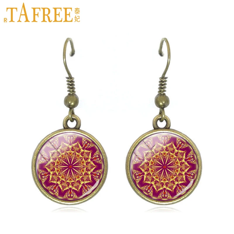 Женские серьги-подвески TAFREE с цветочным узором красные и белые в стиле мандала C334