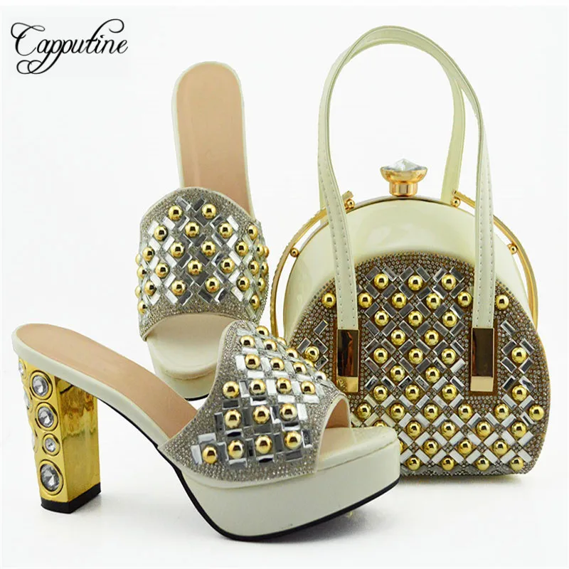 

Capputine Hot Sale Italian Rhinestone Shoes With Matching Bags For Party African Style Woman Shoes And Bags Set Large Size 38-43