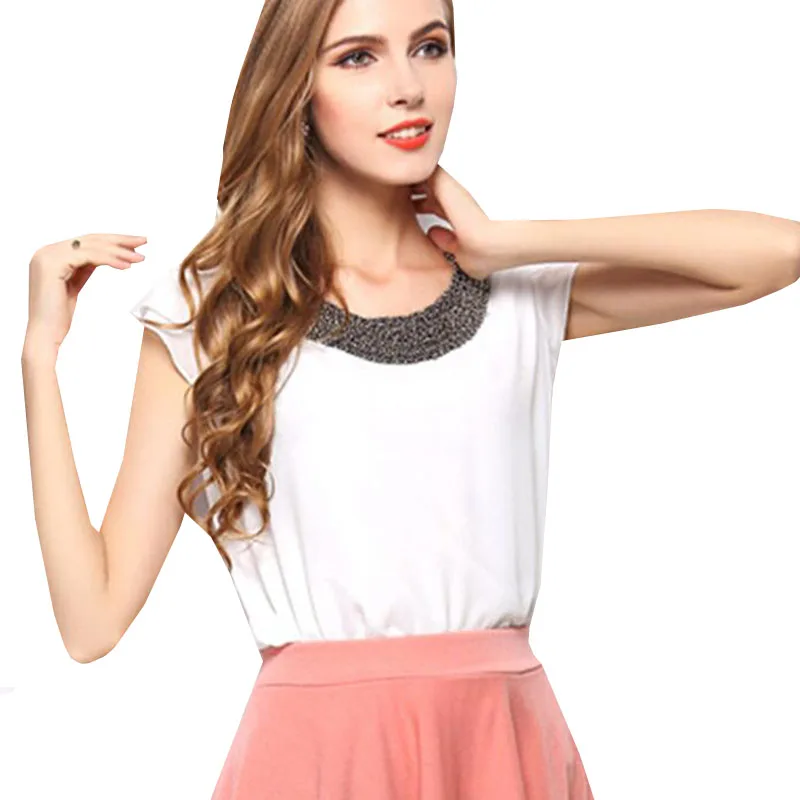 Летняя шифоновая блузка с бисером новинка 2017 женские повседневные свободные