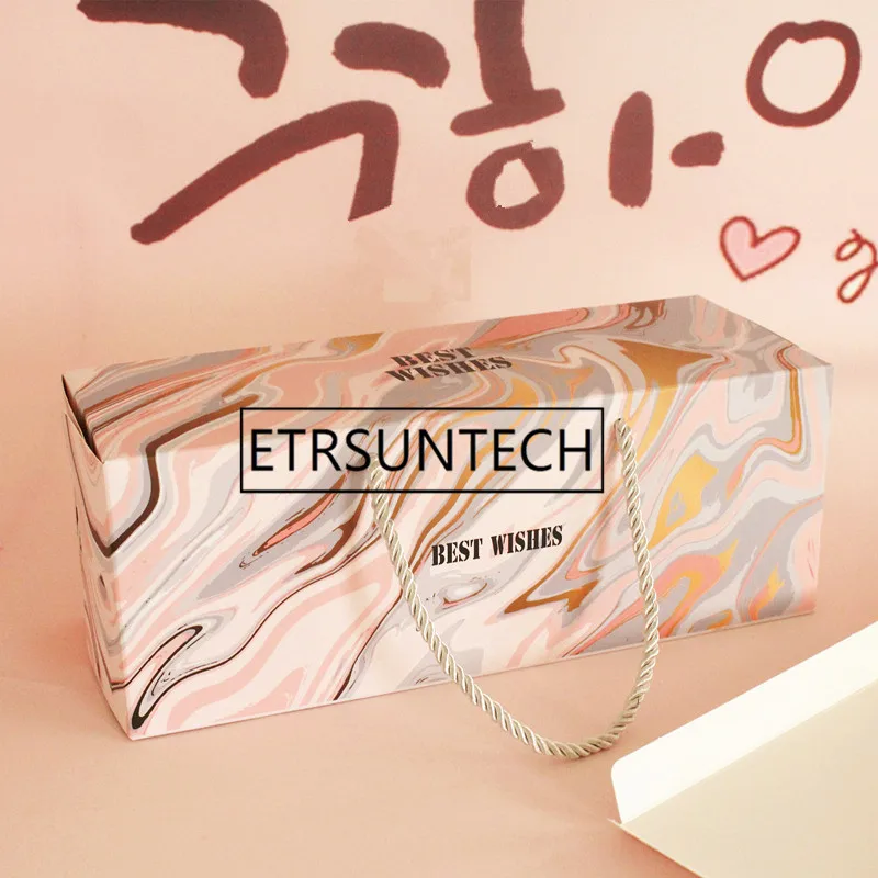 

100pcs 29x11x11cm Cake Boxes Marble Similar Design Swiss Roll Boxes For Gift Boxes With Handle