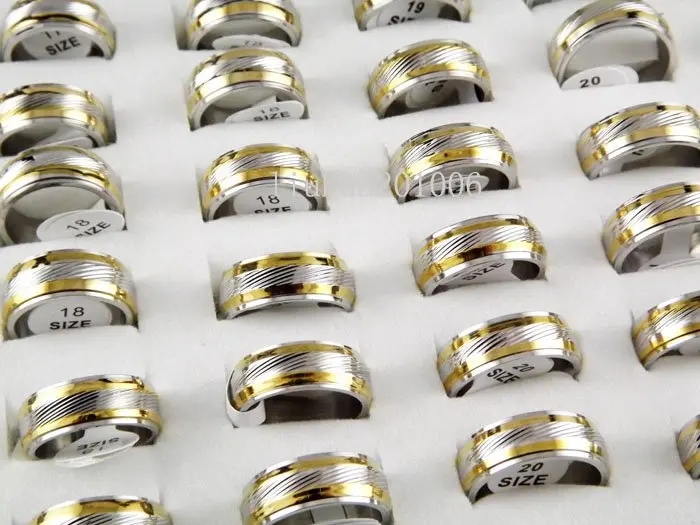 Кольцо из нержавеющей стали с золотым ободком 10 мм 36 шт.|fashion jewelry ring|jewelry ringsstainless
