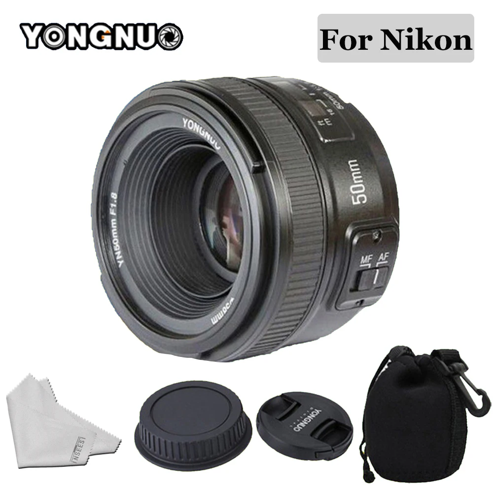 YONGNUO 50 мм объектив YN50MM F1.8 большая апертура Автофокус Объектив для Nikon D5300 D3400 D3200 D3100 D7200 D800 D300 D700 DSLR камера