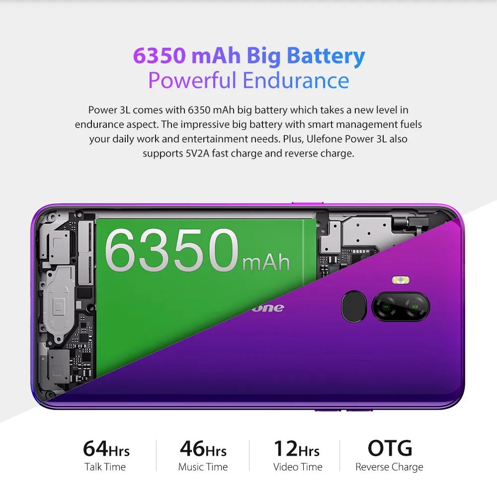 Ulefone power 3L 2 ГБ + 16 Android 8 1 4G мобильный телефон MTK6739 четырехъядерный 6 0 &quotNFC OTG 13 МП 5 Мп