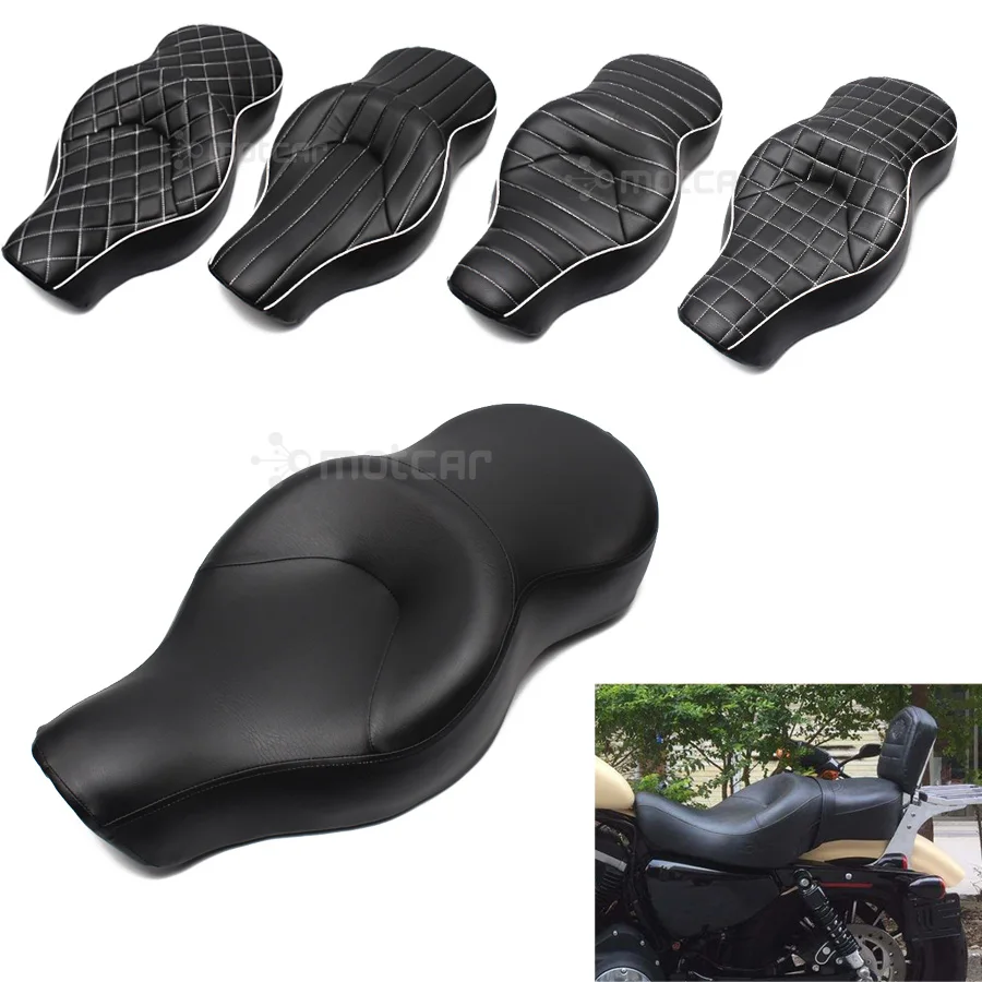 

for Harley XL883 XL1200 N Sportster 05-13 Motorcycle Black Daimend Solo Leather+Soft Foam Style Rear Pillion Low-Pro Retro Seat