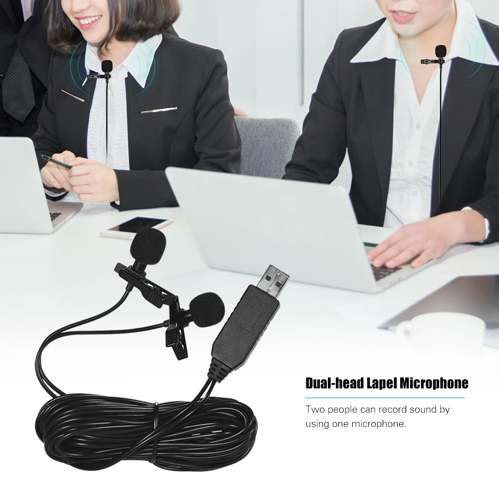 Петличный микрофон Andoer 1 5 м USB с двумя головками|Микрофоны| |