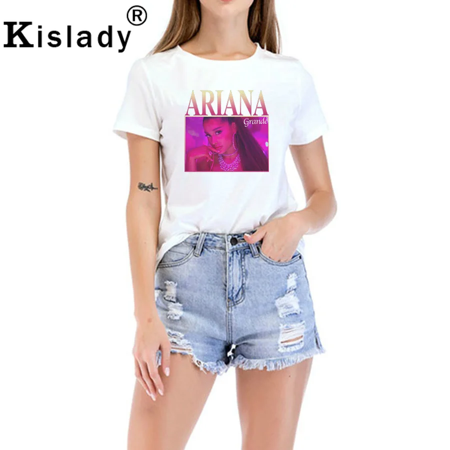 Женская футболка с принтом Ariana Grande белая Повседневная в стиле Харадзюку на лето