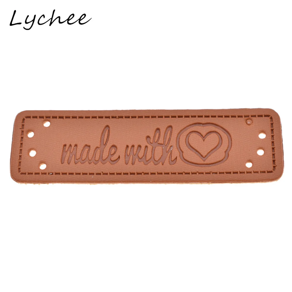 Lychee 20 шт искусственная кожа Сделано с Любовь Сердце этикетки Швейные Жетоны для