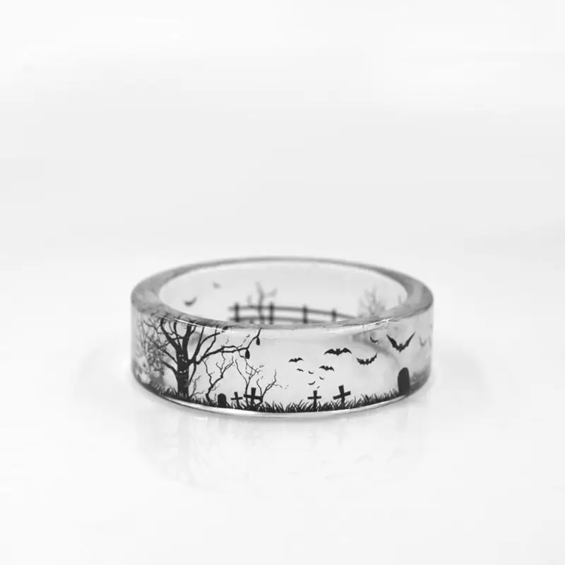 Мода ручной работы прозрачный летучая мышь и деревья смолы кольца пейзаж внутри