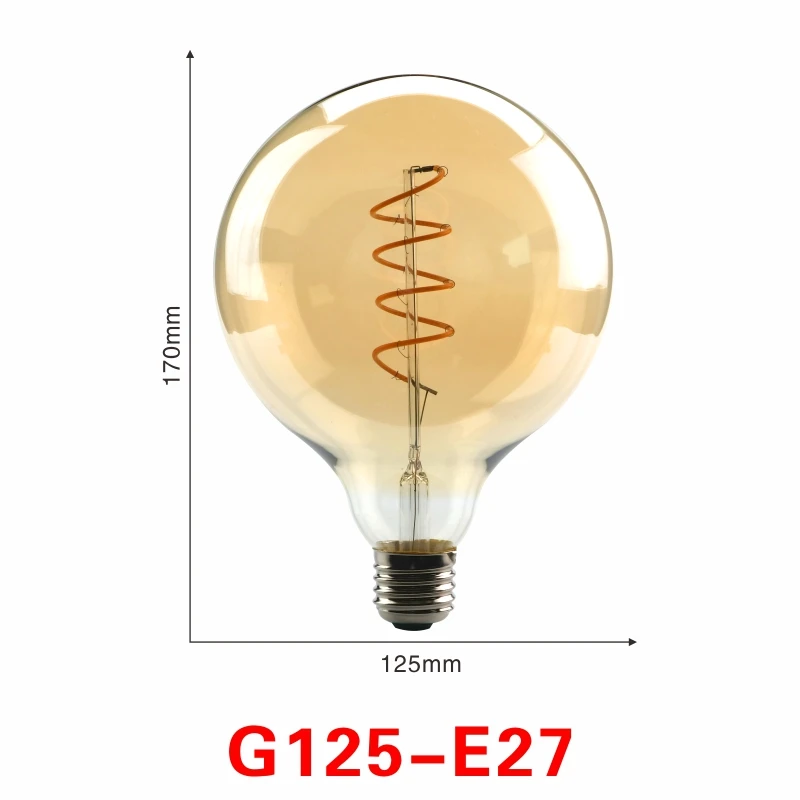 G125 E27 Светодиодный светильник с регулируемой яркостью и спиральной нитью 4 Вт 2200 к T45 A60 ST64 G80 G95 G125 Ретро Винтажные лампы декоративный светильник ing Edison - Испускаемый цвет: G125 E27