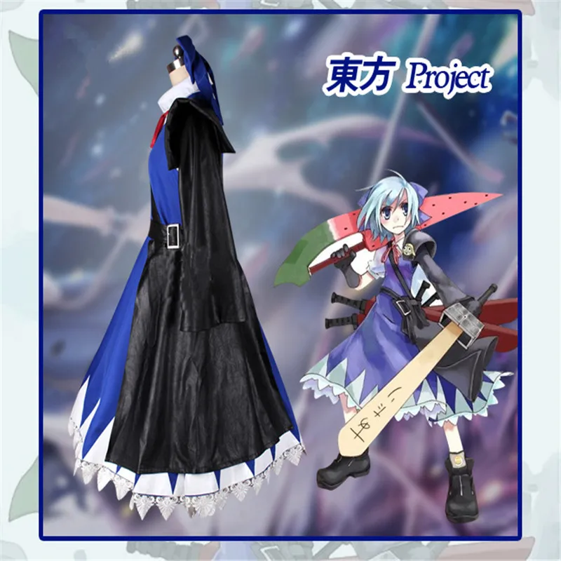 Аниме Touhou проект воплощение алый дьявол Cirno голубое платье униформа костюмы для