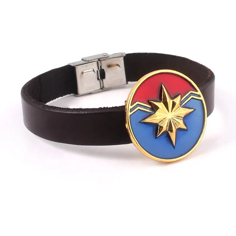 Розовый Avengers Bangles Bracelets Doctor Strange Eye of Agamotto Iron Man Arc Reactor Captain Marvel Thanos Leather Rope Bracelet Gift - Окраска металла: Розовый