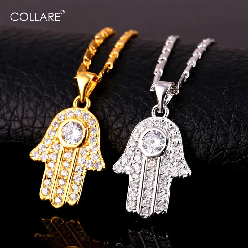 Collare Fatima Hamsa ручная подвеска с кубическим цирконием и кристаллами религиозный