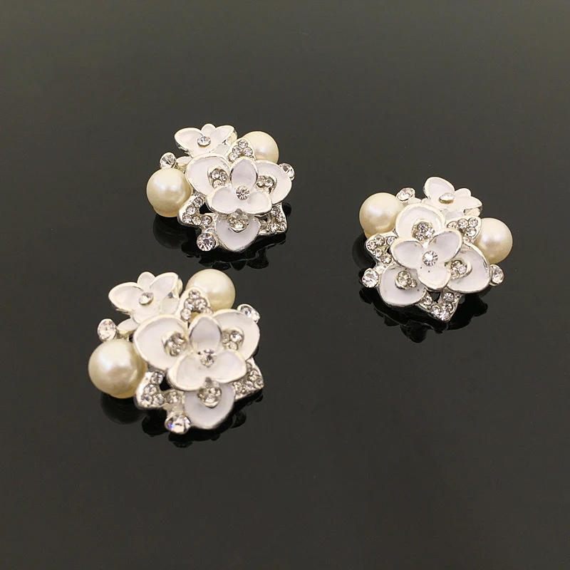 2016New 50 шт. 27 мм из алюминиевого сплава с белыми цветами пуговицы жемчугом и