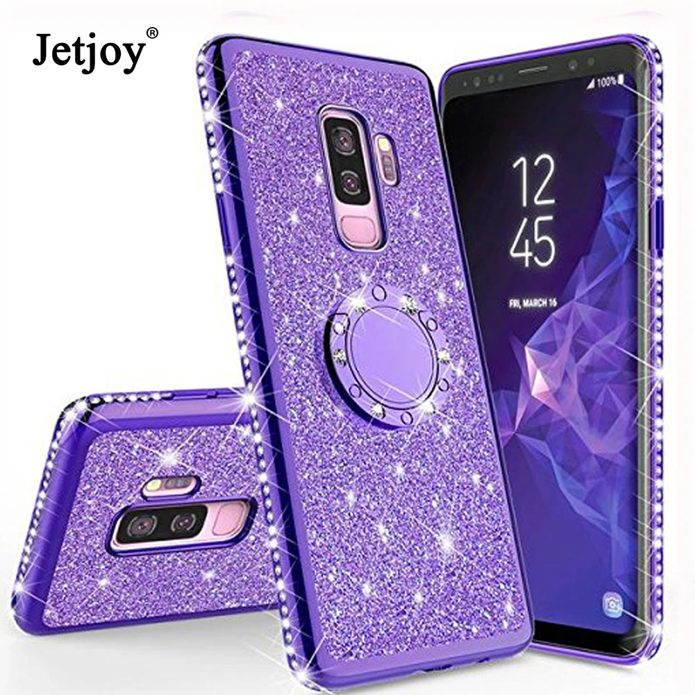 Jetjoy 3D Diamond 360 Degree Rotating Ring Holder Plating soft TPU Glitter Bling Case for Samsung Shining note 9 S8 S9+ |