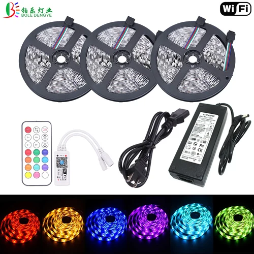 15M LED Strip Kit 12 В 5050 RGB wifi Светодиодная лента 60 светодиодный/м РЧ пульт дистанционного управления смартфоном 5 м 10 м 15 м Гибкие светодиодный полосы с светодиодный питанием полный комплект - Испускаемый цвет: 15M LED Strip Kit
