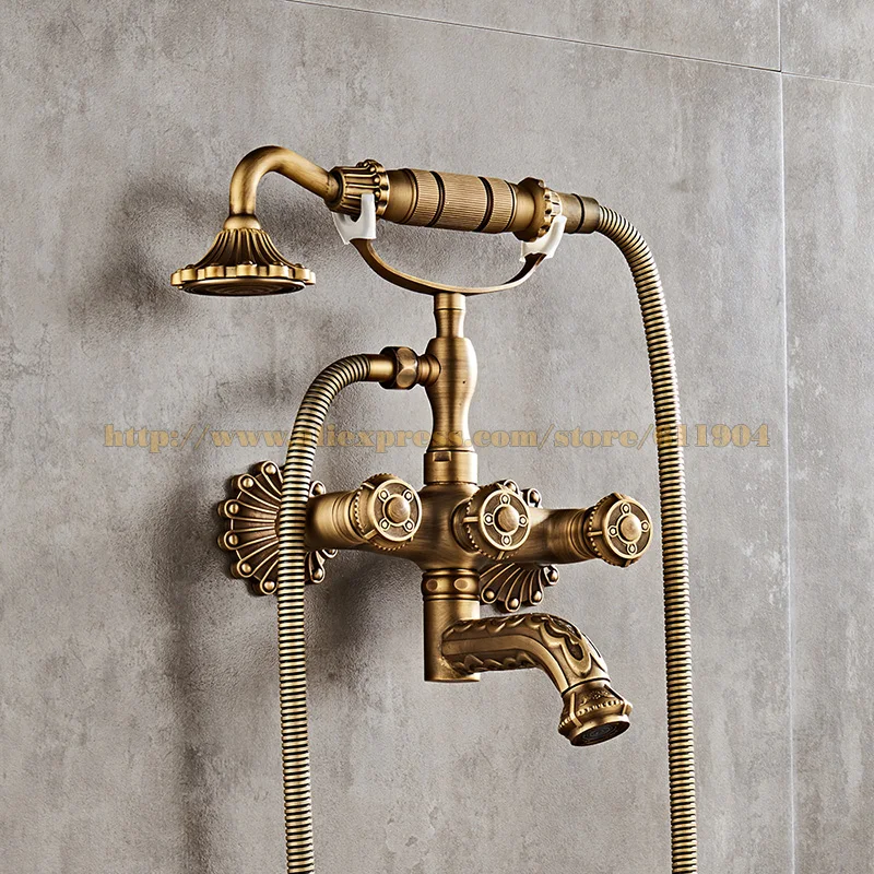 Роскошный латунный Смеситель для ванной комнаты настенный ручной смеситель