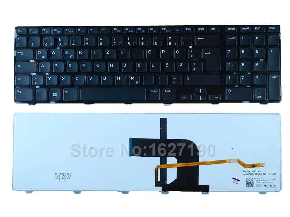 Немецкий клавиатура для ноутбука Dell Inspiron 17R-5721 3721 ГЛЯНЦЕВАЯ РАМКА ЧЕРНЫЙ Win8