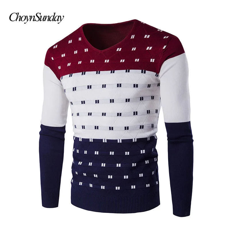 Striped Sweater Men Long Sleeve V Neck Man Warm Winter Clothes For Male Fashion Slim Fit Print Pullover X Y | Мужская одежда