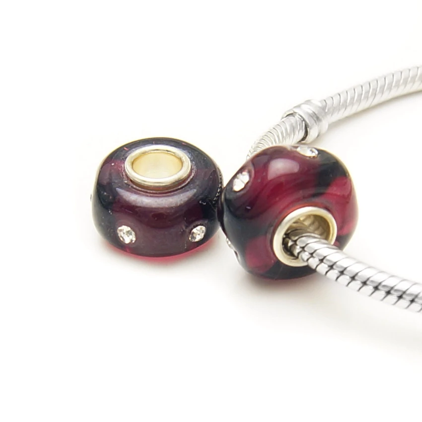 Yulaili Lampwork Bead Jewelry Fits 925 Sterling Silver Chain With Dark Red Decorated Small Rhinestone shining Set | Украшения и