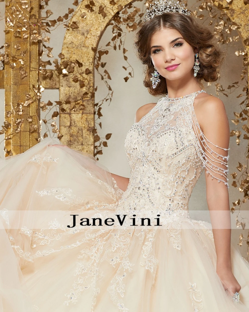 JaneVini Новое роскошное бальное платье Бальные платья 2019 Холтер аппликации бисером