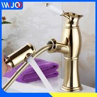 bathroom basin faucets gold brass pull out sink faucet shower antique creamic single hole handle hot and cold water mixer taps