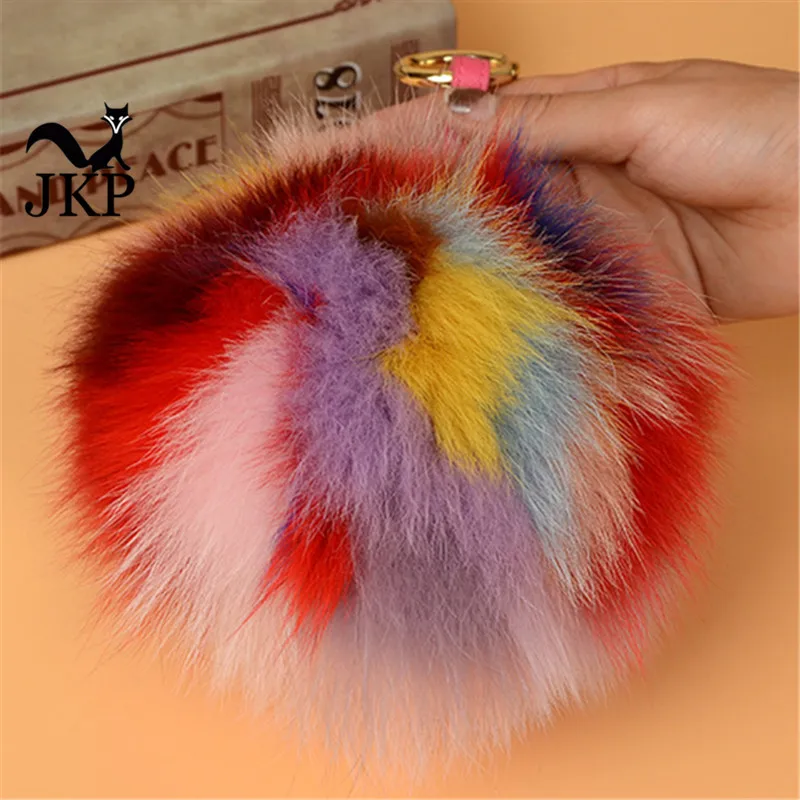 Разноцветный брелок из лисьего меха 15 см с помпоном натурального Лисьего