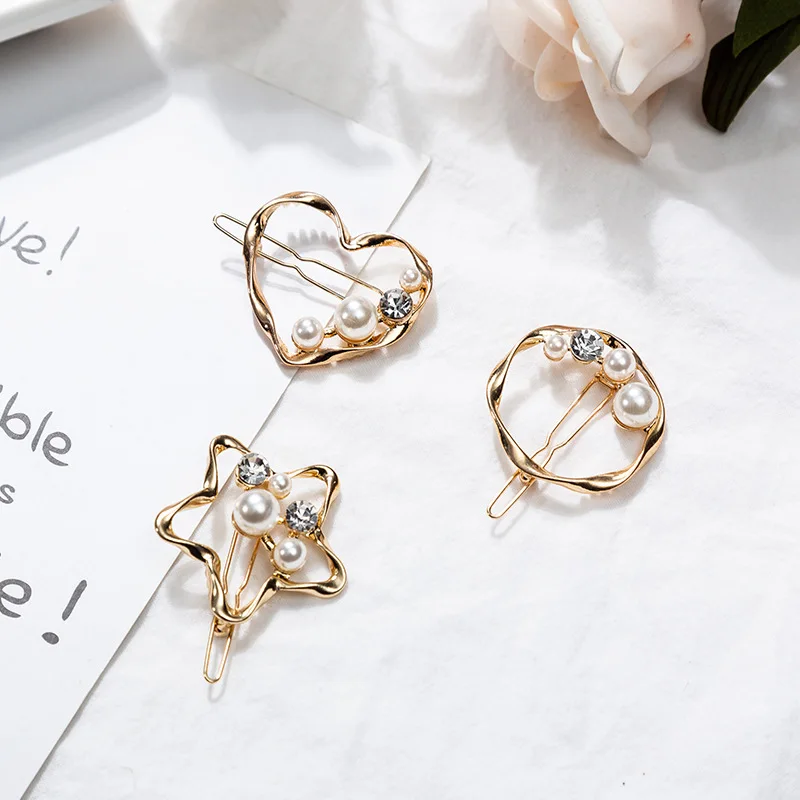 Шпильки с жемчугом в Корейском стиле женские заколки геометрические для волос