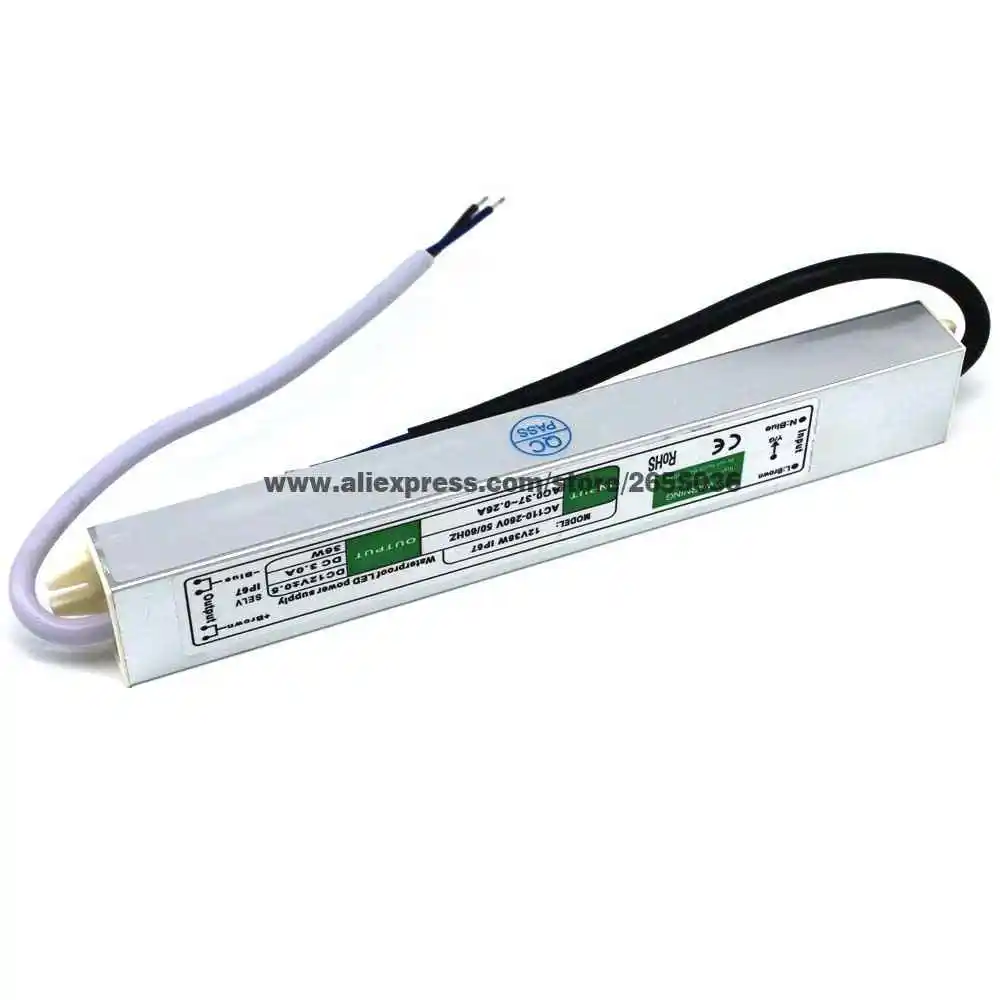 Светодиодный источник питания 12V 36W 3A водонепроницаемый IP67 трансформатор