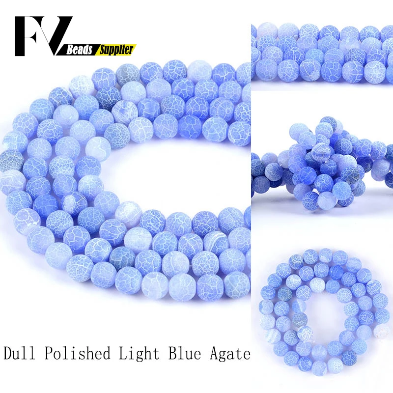 

4mm-12mm Light Blue Weathered Agates Round Beads for Jewelry Making Natural Stone Beads Diy Bracelets Needlework Accessories