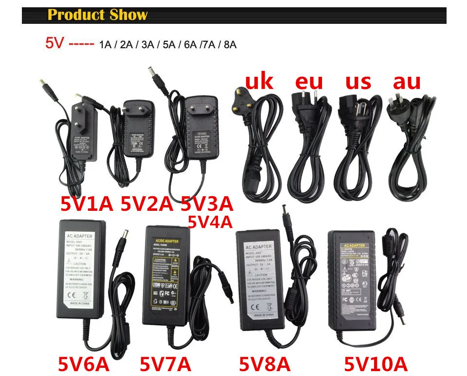 Светодиодный адаптер Питание DC5V/DC12V DC24V 1A 2A 3A 5A 7A 8A 10A для светодиодный полосы лампы освещения светодиодный Мощность драйвер штепсельной вилки