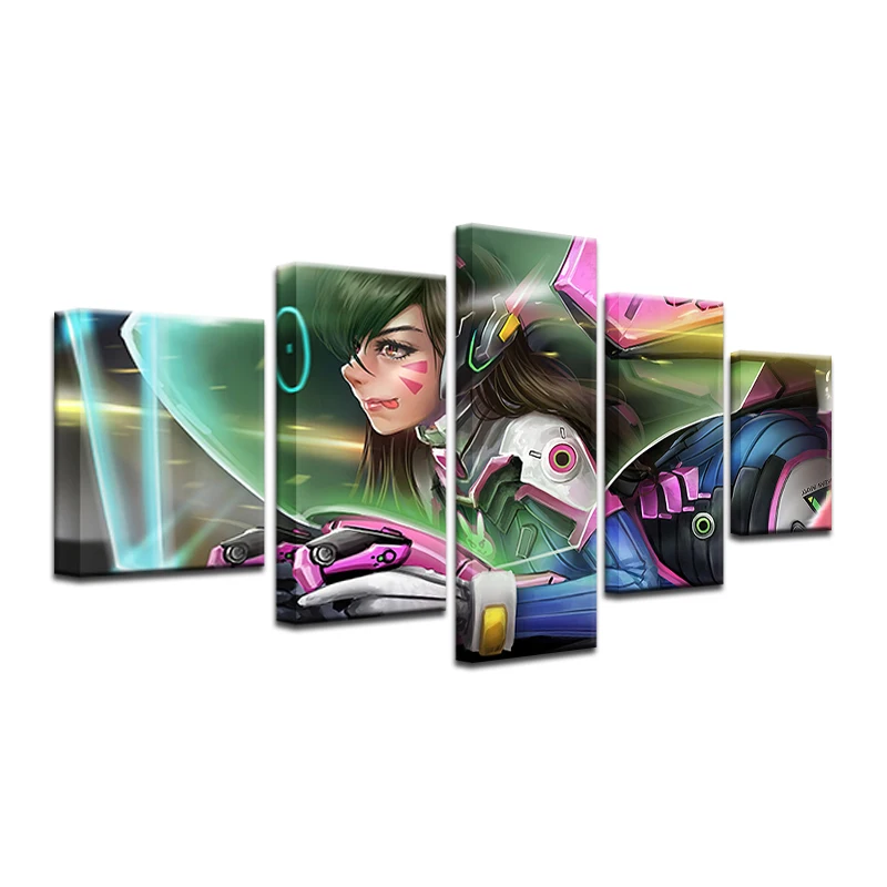 Overwatch D.VA настенное искусство 5 панелей Холст Картина Куадрос Настенный декор игра