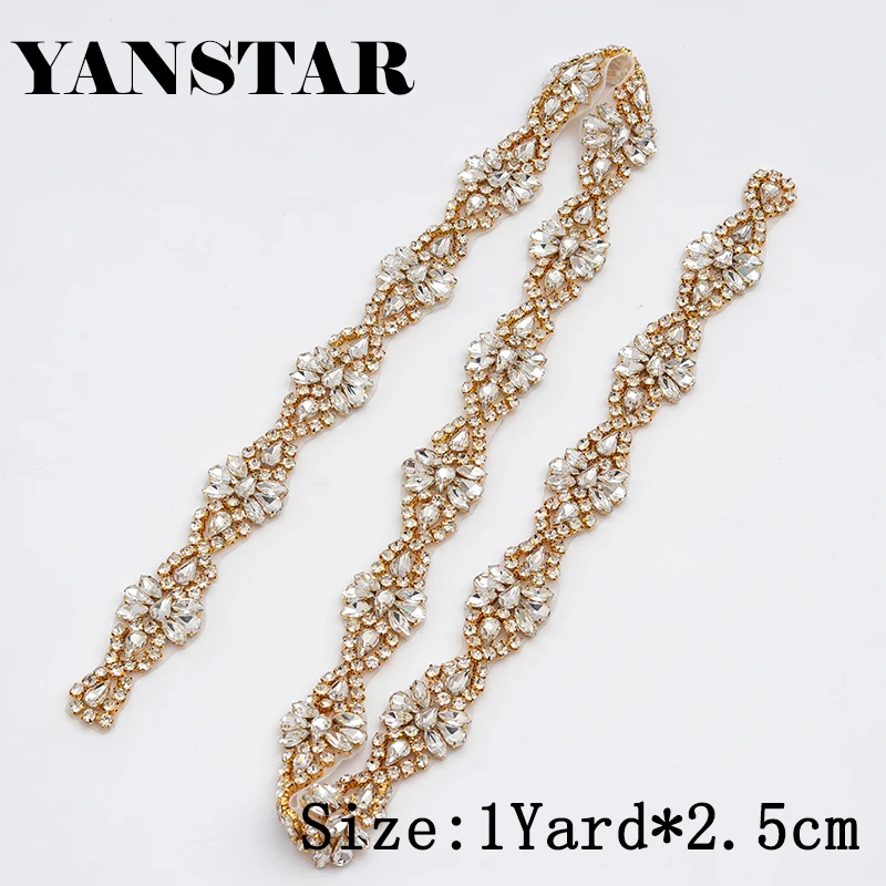YANSTAR(1 ярд) Свадебные Кристальные серебристые золотые Кристальные Стразы для аппликации отделка Железная на для свадебного платья YS976