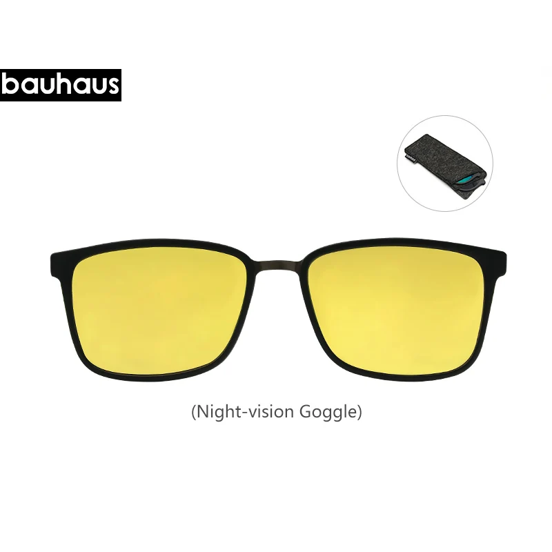 Night-vision Bauhaus 3в1 оправа с сердечником памяти внутри, поляризованные Магнитные очки с зажимом, очки с зажимом, очки для близорукости, очки для ночного видения - Цвет оправы: Night-vision