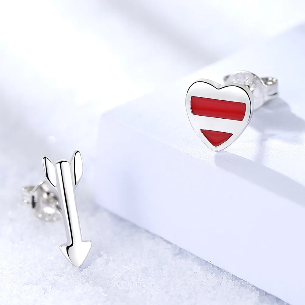 

Romantic love heart arrow 925 sterling silver ladies`stud earrings jewelry for female gift wedding Pendientes Mujer no fade