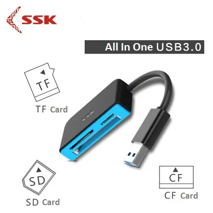 SSK USB3.0 все в 1 SD кард-ридер с поддержкой SD/TF/CF карты с 5 Гбит/с супер-скоростной смарт-карт памяти SCRM330