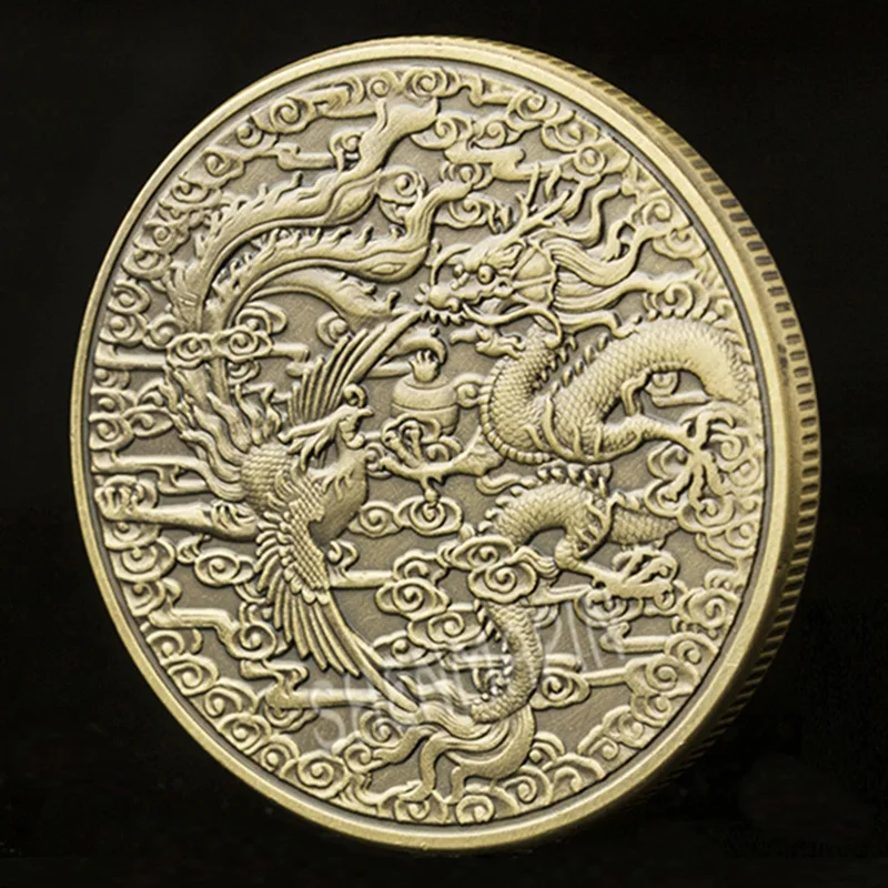 Chinese Treasure Longfeng Chengxiang Commemorative Coin Zodiac Animal Coins Collectibles Culture Art Dragon Phoenix  Дом и