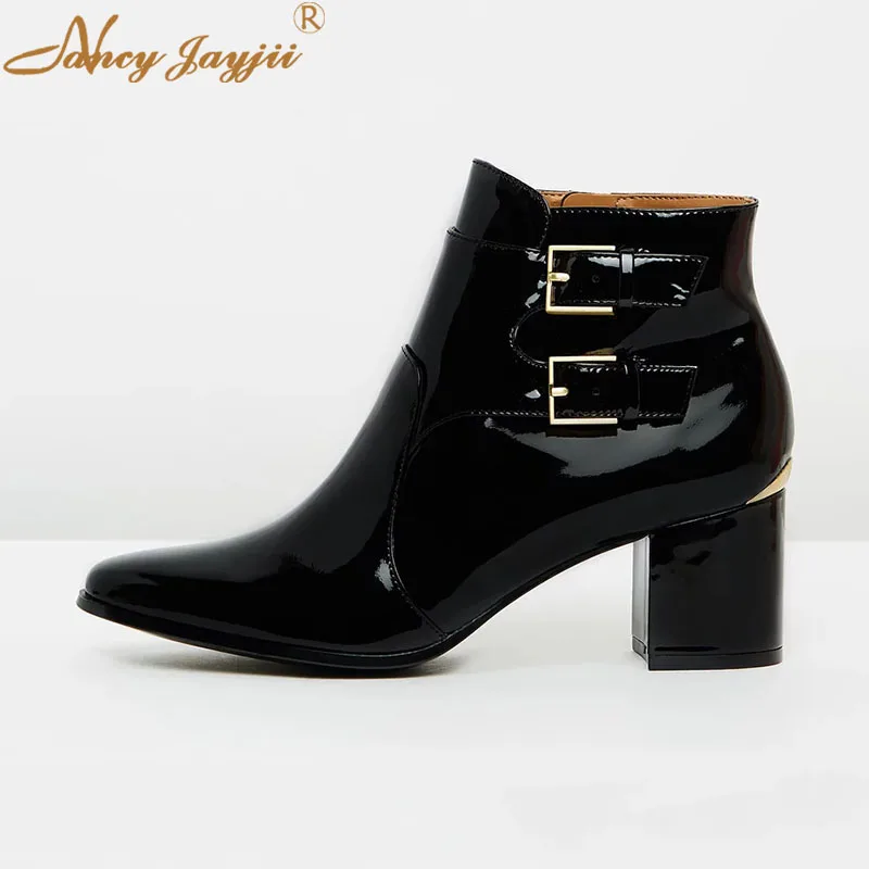 

Nancyjayjii Black Shiny Buckle Women’S Modern Ankle Boots Almond Toe Zipper Super High Heels Ladies Winter Short Booties Shoes