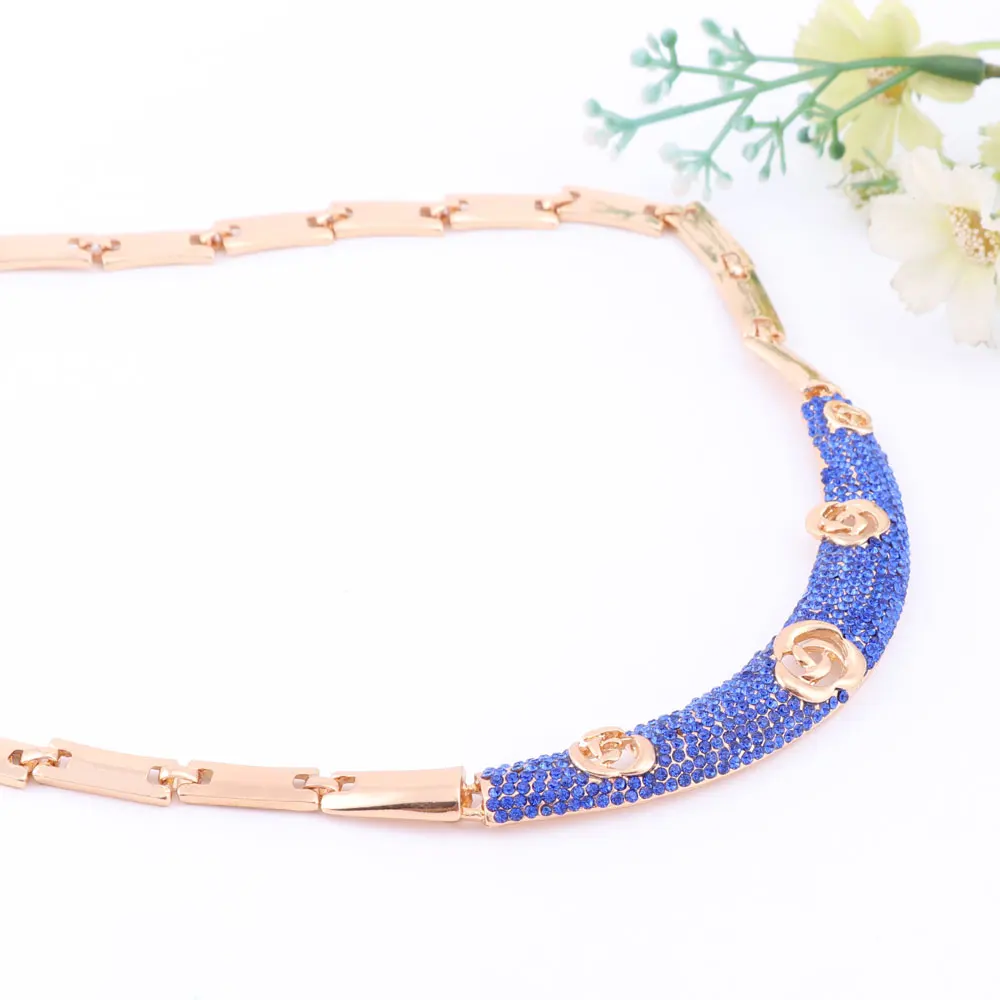 Африканские бусы Ювелирный Комплект для женщин Синий австрийский кристалл