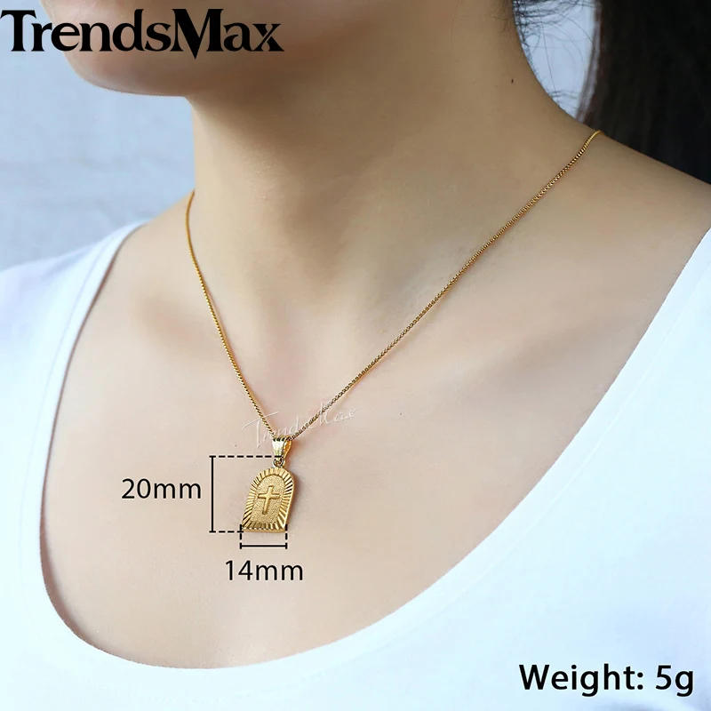 Trendsmax крест кулон ожерелье для женщин золотая коробка цепь мужчин подарок модные