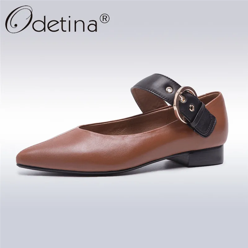 Odetina Luxury Sheep Skin Comfortable Women Flats Fashion Buckle Strap Mary Janes Pointed Toe Casual Shoes Spring Summer | Обувь