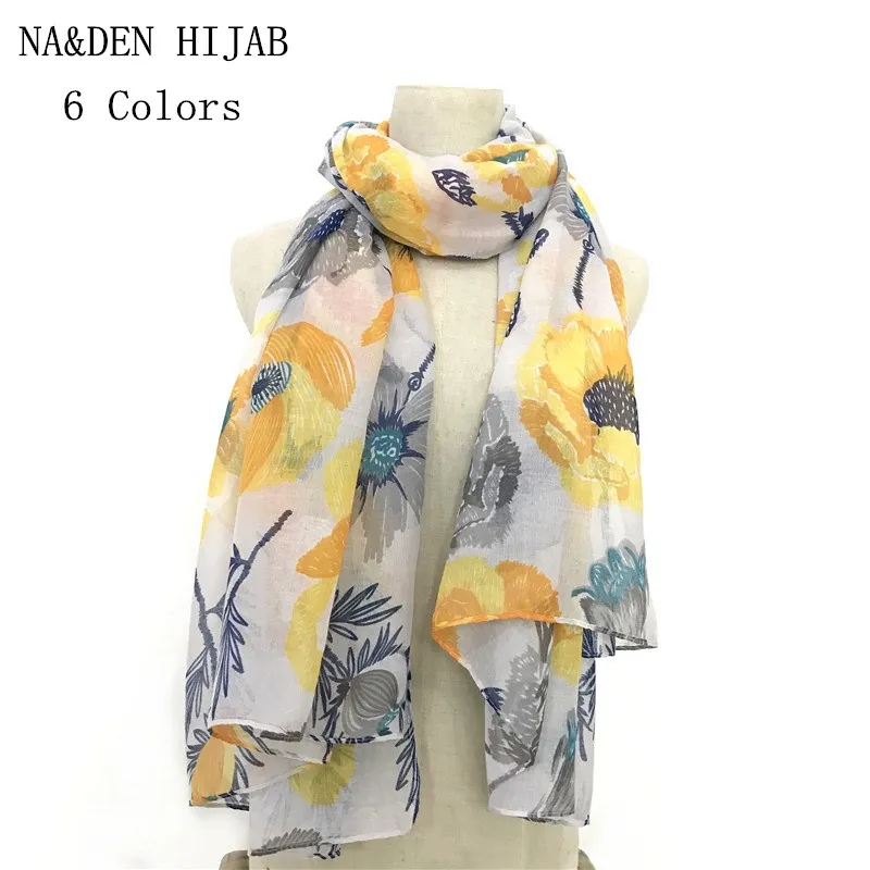 Женские шарфы и шали с цветочным принтом мусульманский модный бренд hijabs хит
