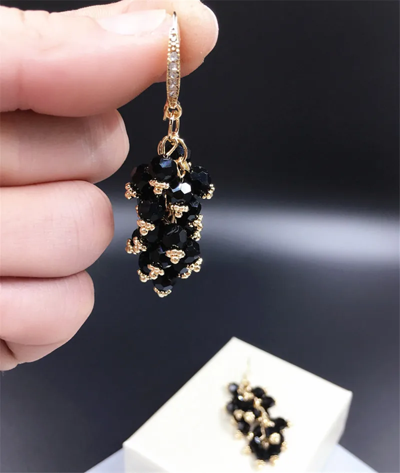 Богемные длинные серьги с хрустальными бусинами для женщин Bijoux Белый Черный Синий Зеленый 4 цвета модные ювелирные изделия милый подарок