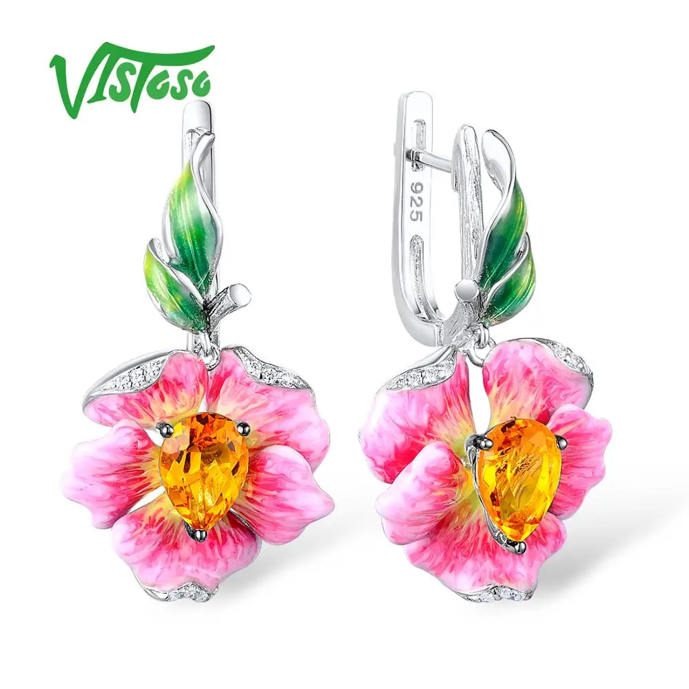 VISTOSO серебряные серьги капли в виде цветка желтый кристалл белый кубический
