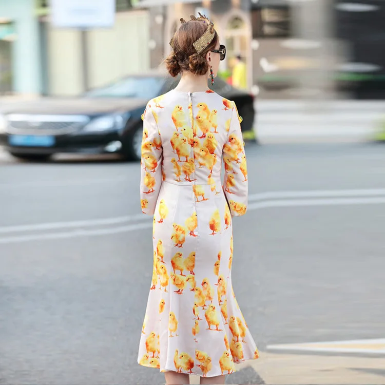 2018 vestido de festa осеннее платье с круглым вырезом и принтом в виде листьев лотоса