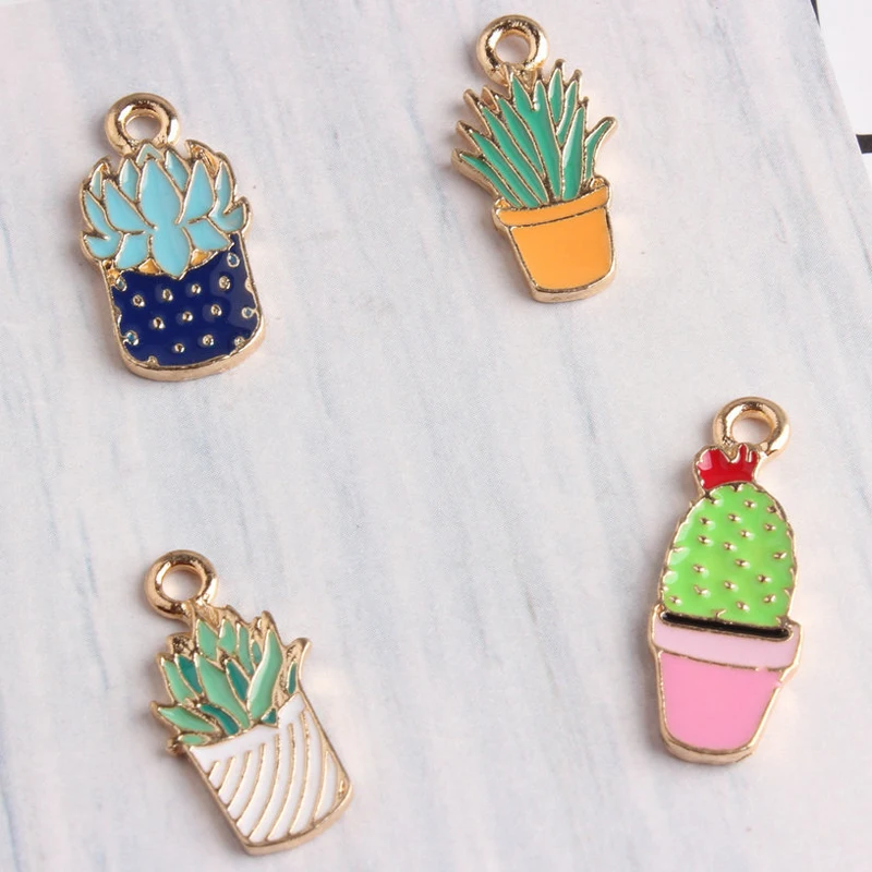 5 шт. эмаль милый кактус цветочный горшок серьги с растительными мотивами падение