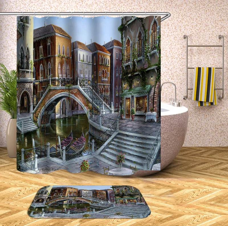Европа воды города Ванная комната Душ шторы 3d мост через реку Шторки для ванной