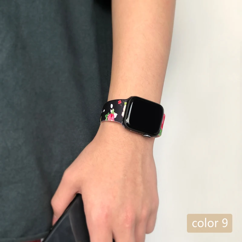 С цветочным узором ремешок для наручных часов Apple Watch 5 4 3 2 1 38/40 мм/42 44 мм мягкий печатным рисунком разноцветных силиконовых спортивный ремешок для наручных часов Iwatch, 4 Для женщин детей